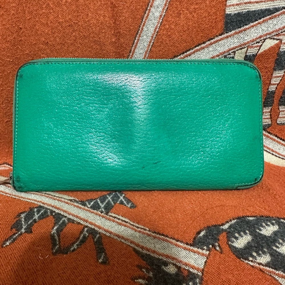 Hermes Green Leather Zip Around Wallet